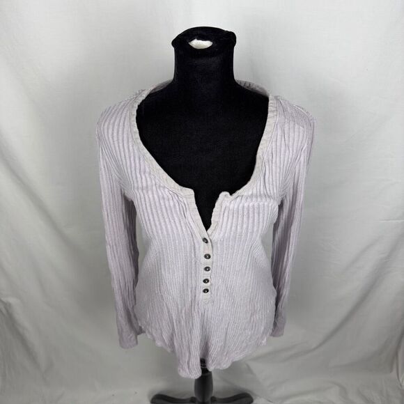 Anthropologie Postcard Ribbed Gray / Lavender Henley - Women’s L - Picture 6 of 9
